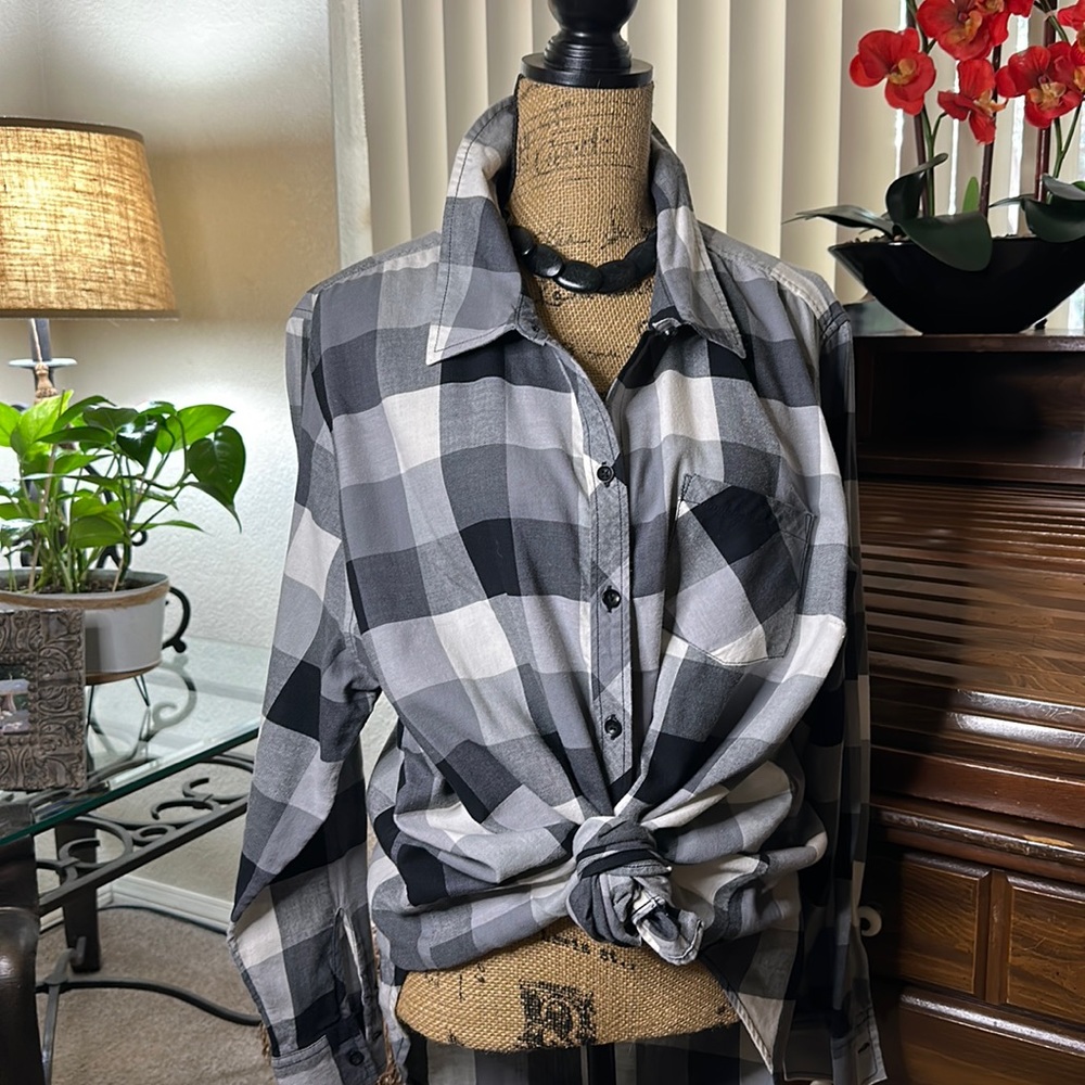 NWOT Terra & Sky Plaid 100% Cotton Women’s Shirt 🖤🤍